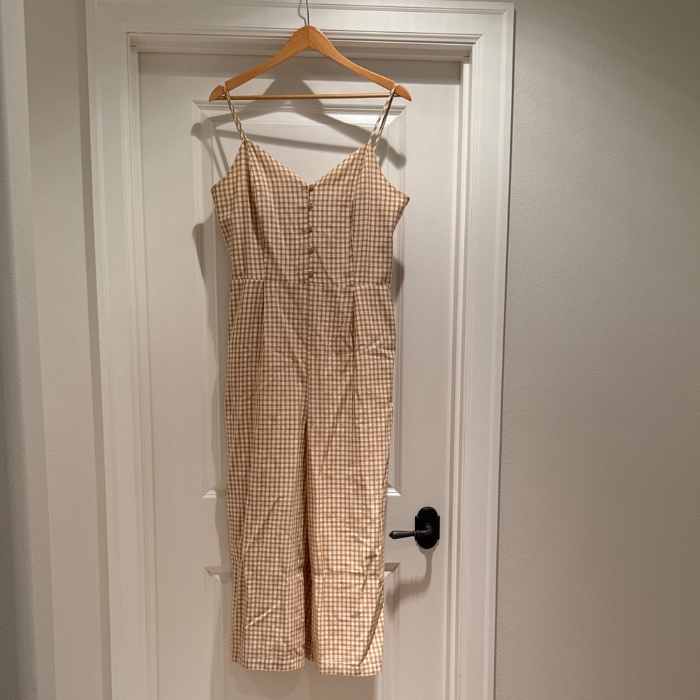 Lost + Wander Beige & White Gingham Jumpsuit